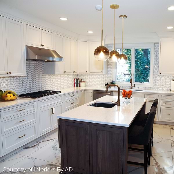 Alerion Thassos Marble and Mother of Pearl Chevron Polished Mosaic Tile