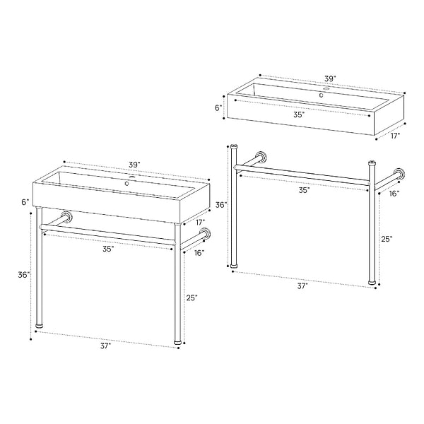 Apollo Brushed Brass 39" Single Console with Single Hole White Ceramic Top
