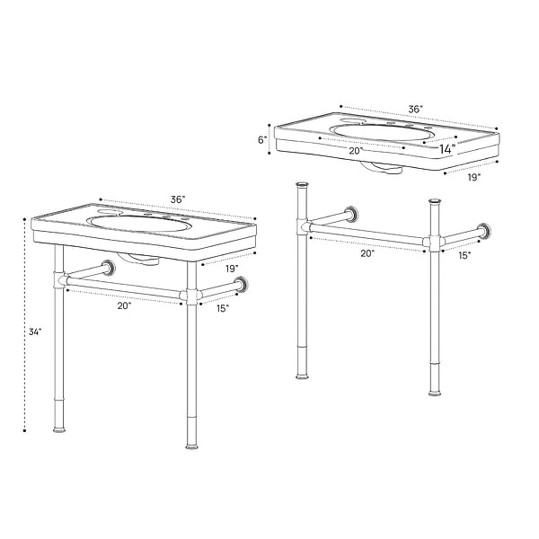 Charles Polished Nickel 36" Single Console with White Ceramic Top