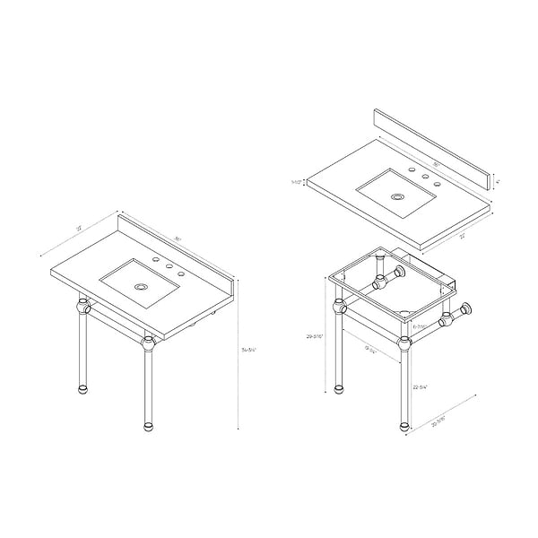 Elinor Polished Nickel 36" Single Console with Black Granite Top Rectangle Sink and Backsplash