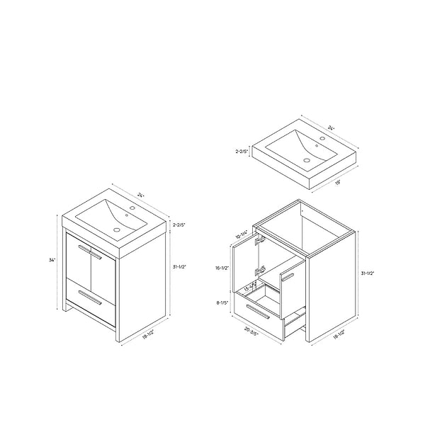 Ember Natural Oak 24" Single Vanity with White Solid Surface Top