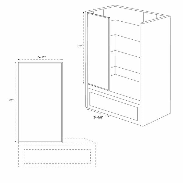 Finestra 34x62" Reversible Fixed Bathtub Door with Clear Glass in Brushed Gold