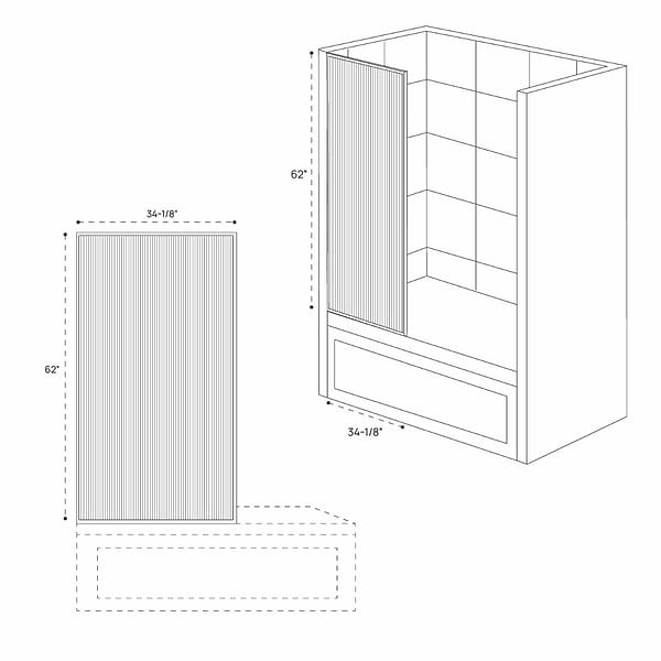Finestra 34x62" Reversible Fixed Bathtub Door with Fluted Glass in Stainless Steel