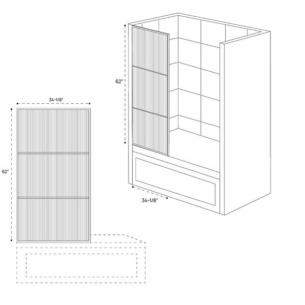 Finestra 34x62" Reversible Fixed Bathtub Door with Striped Fluted Glass in Matte Black