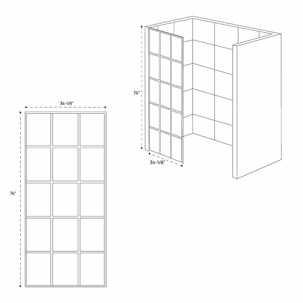 Finestra 34x74" Reversible Fixed Shower Door with Grid Clear Glass in Matte Black