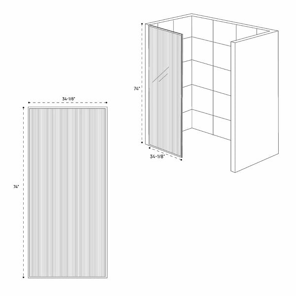 Finestra 34x74" Reversible Fixed Shower Door with Fluted Glass in Stainless Steel