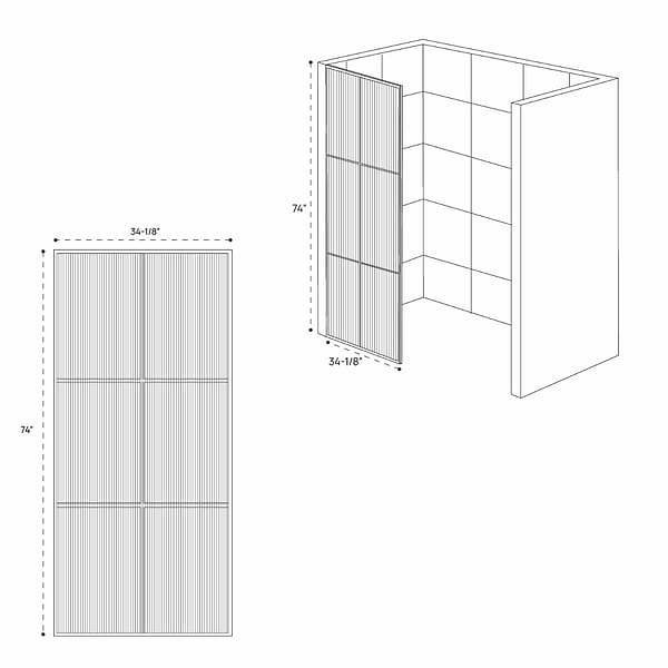 Finestra 34x74" Reversible Fixed Shower Door with Large Grid Fluted Glass in Matte Black