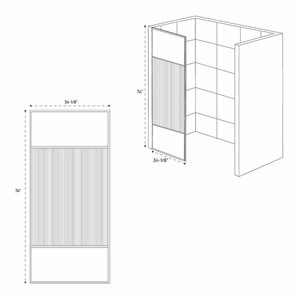 Finestra 34x74" Reversible Fixed Shower Door with Venetian Fluted Glass in Brushed Gold