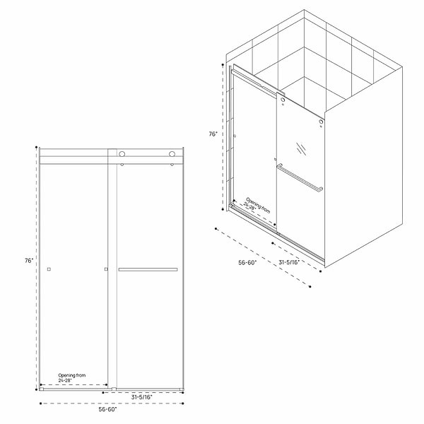 DreamLine Essence 60"x76" Reversible Sliding Shower Alcove Door with Clear Glass in Chrome