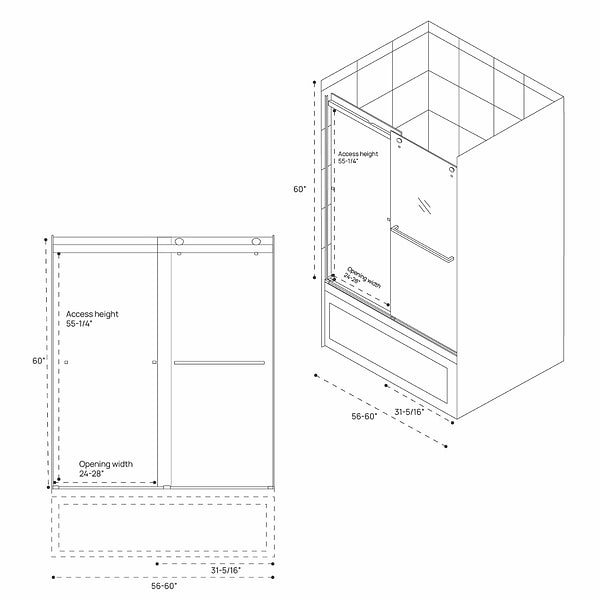 DreamLine Essence 60"x60" Reversible Sliding Bathtub Door with Clear Glass in Brushed Nickel