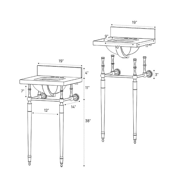 Napoleon Polished Nickel 19" Single Console with Carrara Marble Top Rectangle Sink and Backsplash
