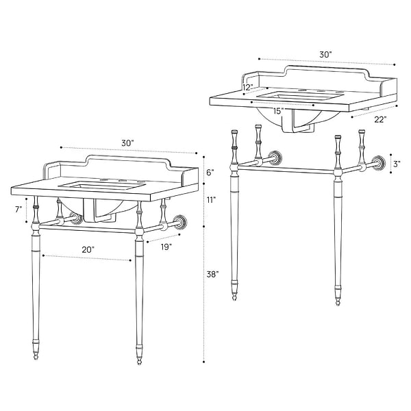 Napoleon Matte Black 30" Single Console with White Marble Top Rectangle Sink and Side Splash