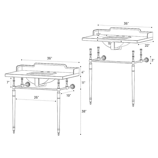 Napoleon Polished Nickel 36" Single Console with White Marble Top Rectangle Sink and Side Splash