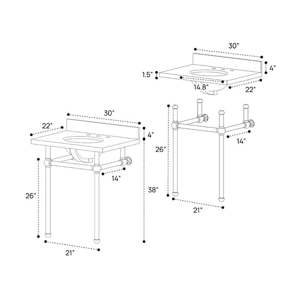 Pierce Polished Nickel 30" Single Console with Oval Sink and Carrara Marble Top