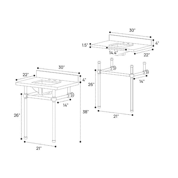 Pierce Brushed Nickel 30" Single Console with Rectangle Sink and Carrara Marble Top