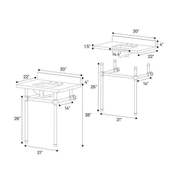 Pierce Polished Chrome 30" Single Console with Rectangle Sink and Carrara Marble Top