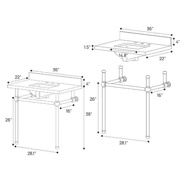 Pierce Brushed Brass 36" Single Console with Rectangle Sink and Carrara Marble Top
