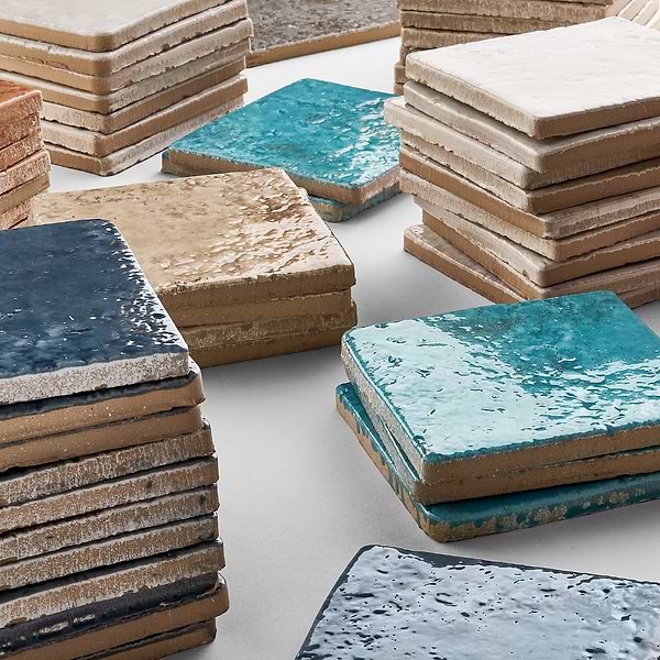 Greta Checkerboard Sunset Terracotta and Sand Beige 5x5 Glossy Textured Porcelain Tile