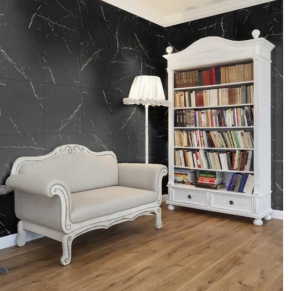 Marble Tech Port Laurent 24x24 Polished Nero Marquina Look Porcelain Tile