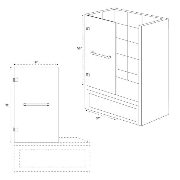 Milo 34"x58" Reversible Hinged Bathtub Screen with Clear Glass in Stainless Steel