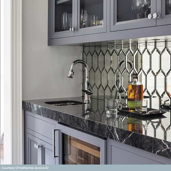 Beveled Paris Gray Hexagon Antique Mirror Tile