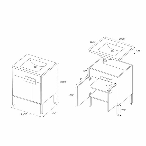 Portofino 30'' Classic Oak Vanity And Counter