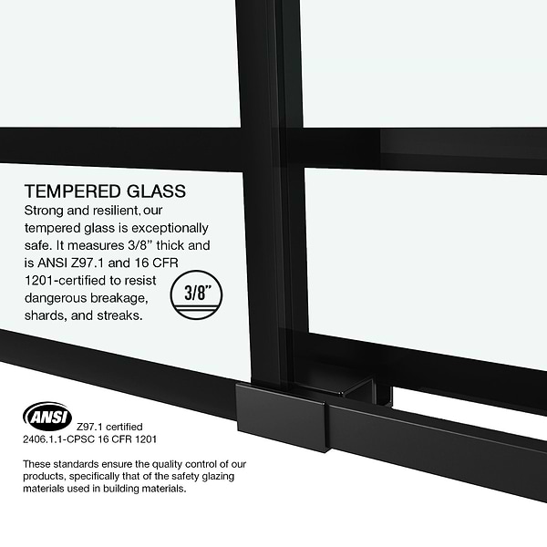 Gemello 72x74 Reversible Sliding Shower Door with Grid Glass in Matte Black