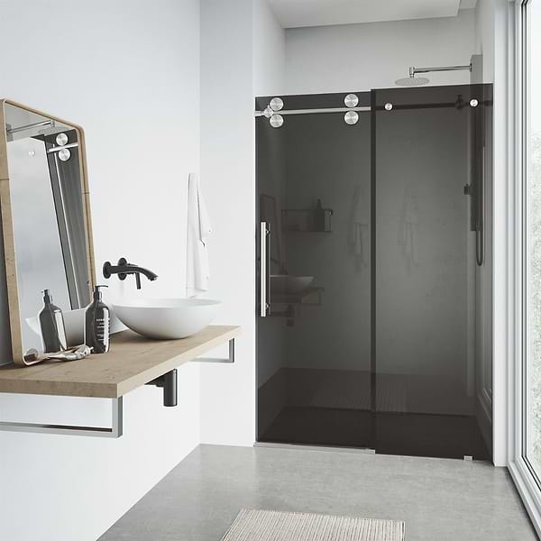 Gemello 60x74 Reversible Sliding Shower Door with Black Glass in Stainless Steel