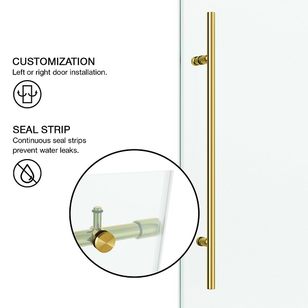 Gemello 60x66 Reversible Sliding Bathtub Door with Clear Glass in Brushed Gold