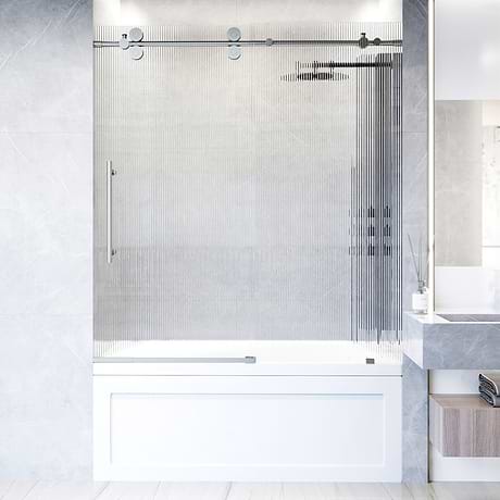 Gemello 60x66 Left Sliding Bathtub Door with Fluted Glass in Stainless Steel