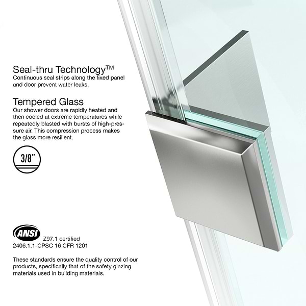 Cinto 32x48x74 Reversible Hinged Enclosure Shower Door with Clear Glass in Brushed Nickel