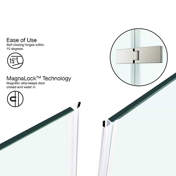 Cinto 32x48x74 Reversible Hinged Enclosure Shower Door with Clear Glass in Brushed Nickel