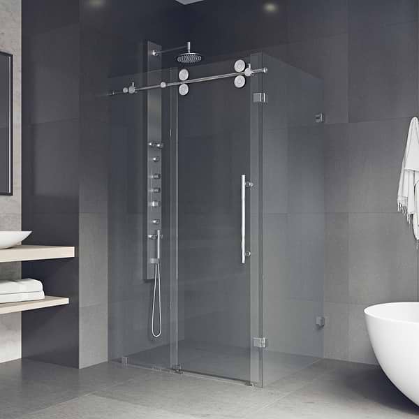 Legato 36x48x74 Reversible Sliding Enclosure Shower Door with Clear Glass in Chrome