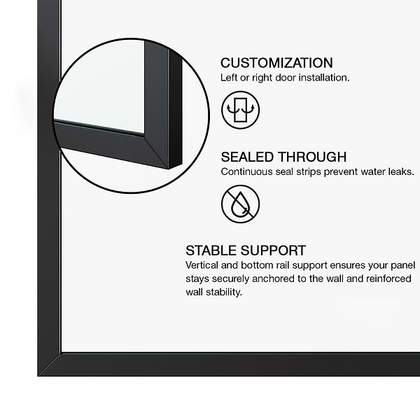 Nuvo 34x74 Reversible Screen Shower Door with Clear Glass in Matte Black