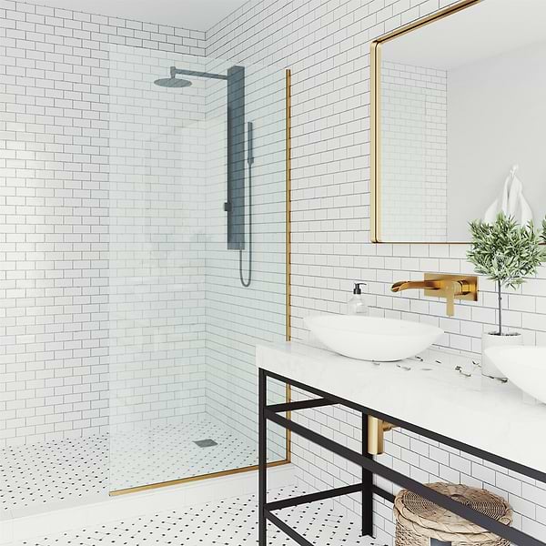 Nuvo 34x74 Reversible Screen Shower Door with Clear Glass in Brushed Gold