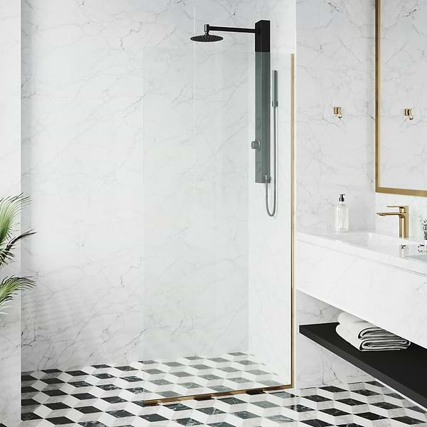 Nuvo 34x74 Reversible Screen Shower Door with Clear Glass in Brushed Gold