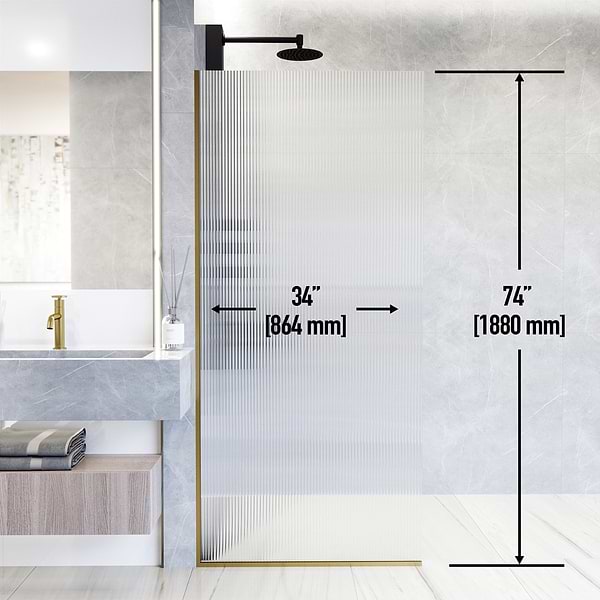 Nuvo 34x74 Reversible Screen Shower Door with Fluted Glass in Brushed Gold