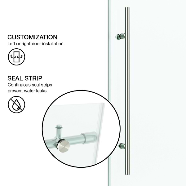 Volare 60x76 Reversible Sliding Shower Door with Clear Glass in Stainless Steel