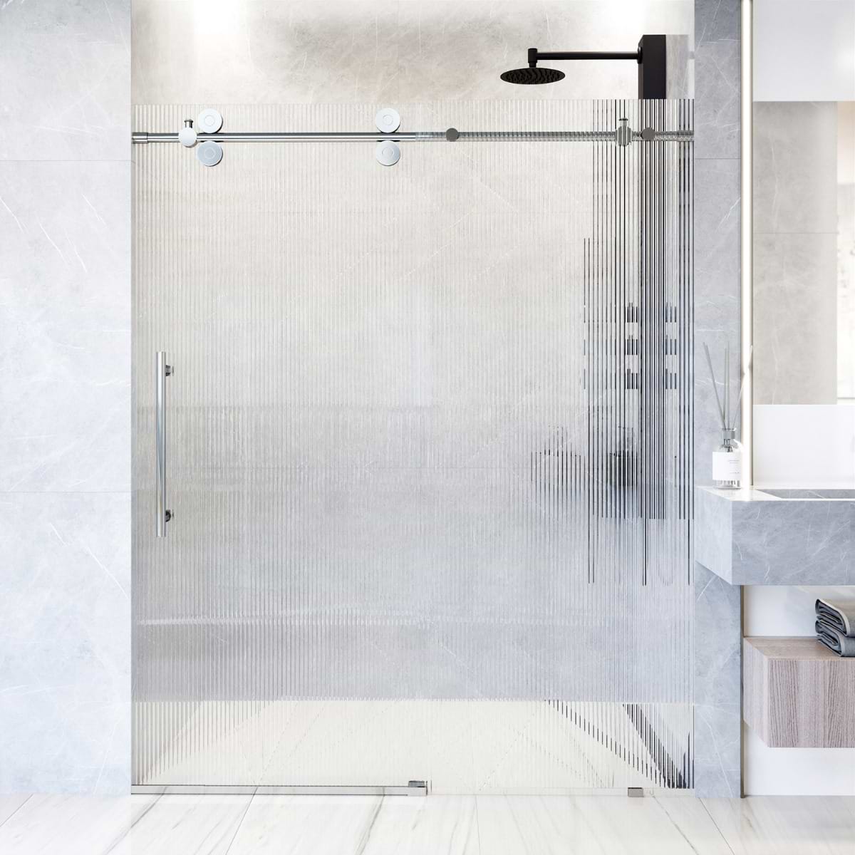 Gemello 60x74 Left Sliding Shower Door with Fluted Glass in Chrome; in Style Ideas Classic, Contemporary, Modern, Traditional, Transitional