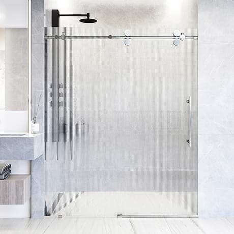 Gemello 60x74 Right Sliding Shower Door with Fluted Glass in Chrome