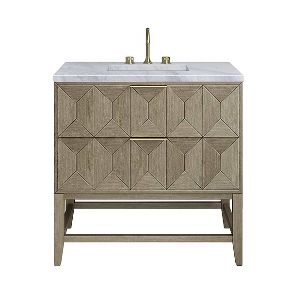 James Martin Vanities Emmeline Pebble Oak 36" Single Vanity with Carrara Marble Counter