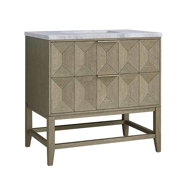 James Martin Vanities Emmeline Pebble Oak 36" Single Vanity with Carrara Marble Counter