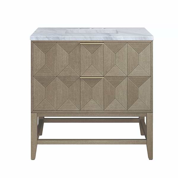 James Martin Vanities Emmeline Pebble Oak 36" Single Vanity with Carrara Marble Counter
