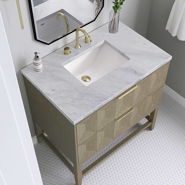 James Martin Vanities Emmeline Pebble Oak 36" Single Vanity with Carrara Marble Counter