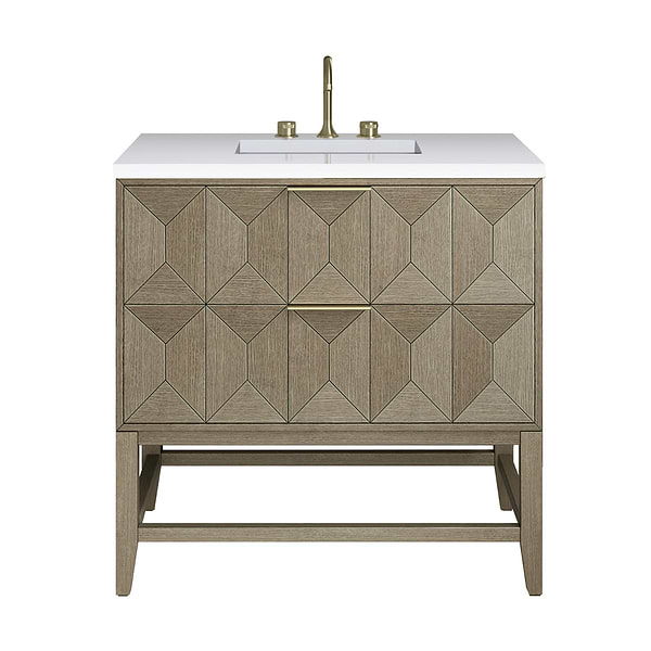 James Martin Vanities Emmeline Pebble Oak 36" Single Vanity with White Zeus Quartz Counter