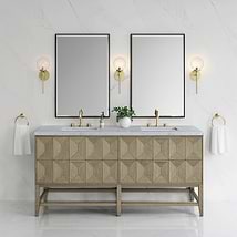 James Martin Vanities Emmeline Pebble Oak 72" Double Vanity with Carrara Marble Counter