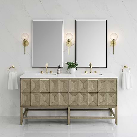James Martin Vanities Emmeline Pebble Oak 72" Double Vanity with White Zeus Quartz Counter