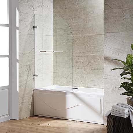 Straya 34x58 Reversible Hinged Screen Bathtub Door with Clear Glass in Chrome
