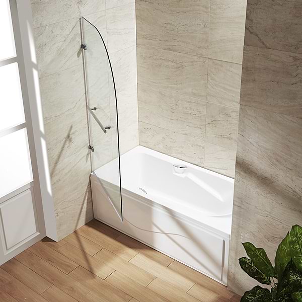 Straya 34x58 Reversible Hinged Screen Bathtub Door with Clear Glass in Chrome