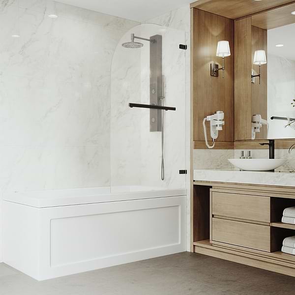 Straya 34x58 Reversible Hinged Screen Bathtub Door with Clear Glass in Matte Black